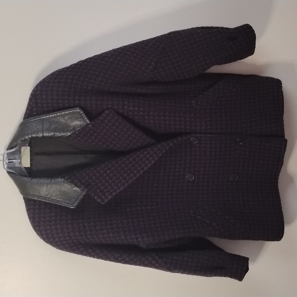 Fashions by Jill Jackets & Blazers - Vintage Fashions By Jill Leather And Wool Women's Black and Purple Coat 80s